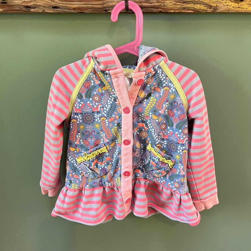 Girls‎ Matilda Jane Floral Fox Hoodie Jacket Ruffle Pink Gray Stripes 4